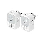 TESSAN 2 Pack Type E F Plug Adapter USB C, Germany France Power Adaptor with 3 USB Charger Ports, 4 AC Outlets Travel Plug for US to Europe EU Spain Iceland Korea Greece Russia German French