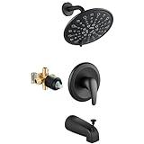 gotonovo Tub Shower Faucet Set Shower Head and Handle Set 6 Modes 6 inch Bathroom Trim Kit with Tub Spout High Pressure Shower System Combo with Valve Round Showerhead Matte Black