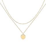 MEVECCO Gold Layered Necklace,18K Gold Disc/Circle Bead Chain Dainty Elegant Simple Layer Necklace for Women