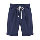 Holiday Deals Womens Long Gym Shorts Plus Size Walking Shorts for Women Spring The Sale Womens 9 Inch for Women Summer for Older 50 Women's with Elastic Waist Dark Blue 3X-Large
