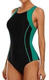 beautyin Women One Piece Bathing Suit Sport Swimsuit Athletic Racing Swimwear M Black Green