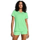 Under Armour Womens Tech Twist Short Sleeve V Neck, (350) Matrix Green/White/White, Small