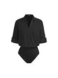 CIDER Womens Shirts Blouse Collar Roll Up Sleeve Shirt Bodysuit Long Sleeve Casual Work Blouse One-Piece Tops