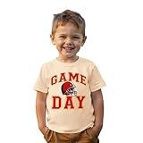 MODNTOGA Toddler Girl Boy Game Day T-Shirt Sunday Football Cap Graphic Shirt Short Sleeve Little Kid Rugby Sports Fan Tee Top (Beige, 5-6 Years)