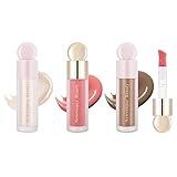 Liquid Contour,Liquid Highlighter, Blush with Face Brush Long Lasting Smooth Lightweight Smudge Proof Contour+ Blush+ Highlighter