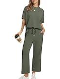 SAMPEEL 2 Piece Sets for Women Plus Size Summer Outfits Vacation Lounge Sets Matching Sets Women Clothing Travel Airport Sweat Set Green 2XL