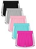Resinta 5 Packs Girls Athletic Shorts Toddler Soccer Sports Shorts Kids Quick Dry Gym Running Short