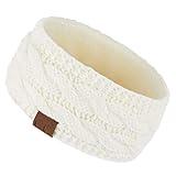 C.C Winter Fuzzy Fleece Lined Thick Knitted Headband Headwrap Earwarmer (HW-20) (Ivory)