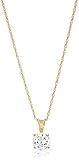 Amazon Essentials Yellow 18K Gold Plated Sterling Silver Cubic Zirconia Round Cut Solitaire Pendant Necklace (8mm), 18" (previously Amazon Collection)