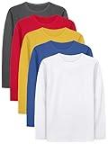 Cooraby 5 Pack Toddler Kids Long Sleeve T-Shirt Crewneck Tees Soft T-Shirt for Boys