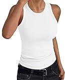 Trendy Queen Womens Tank Tops Summer Workout Racerback Ribbed Shirts Beach Vacation Outfits Spring Fashion Y2k Clothes White L