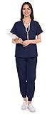 SUNME Scrubs for Women Set, V-Neck Scrub Top & Jogger Pants Medical Uniform with 9 Pockets, Yoga Waistband