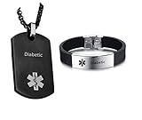 LiFashion LF Stainless Steel Diabetic Medical Alert Dog Tag ID Pendant Caduceus Necklace Set Silicone Rubber Chain Medical ID Health Alert Monitoring Systems Jewelry Sets for Men Women