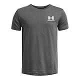Under Armour Boys' Sportstyle Left Chest Short-Sleeve T-Shirt, (025) Castlerock Medium Heather / / White, Small