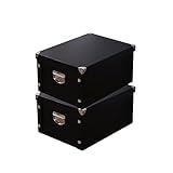 GUOZI Collapsible Storage Box, Decorative Memory Box with Lid & Metal Reinforced Corners, Organizer Gift Box for Keepsake Toy Photos Office Nursery Wardrobe Bookshelf (2Pcs-Black, 35 * 25 * 17.5cm)