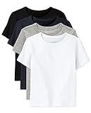 The Children's Place baby boys And Toddler Short Sleeve Basic Layering T-shirt T Shirt, Black/New Navy/Smoke/White 4 Pack, 18-24 Months US