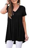 POPYOUNG Women's Long Tunic Tops to Wear with Leggings Summer Short Sleeve Loose Fit Dressy Shirts M-5XL XL, Black