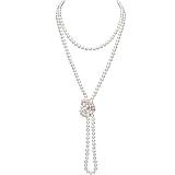 TUOKAY 1920s Pearls Beads Necklace for Women Pearls Strands, Fashion Imitation Faux Pearls Long Necklace Vintage Costume Jewelry Necklace 55 in. Diameter of Pearl 0.32 in. (Ivory)