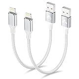 Aioneus Short iPhone Charger Cord 1ft 2Pack, Apple Certified USB A to Lightning Cable 1 Foot Nylon Braided Short iPhone Cable Fast Charging for iPhone 14 13 12 11 Pro Max XR XS 8 7 6 Plus SE