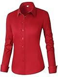 CUNLIN red Button up Shirt Women Blouses for Womens Long Sleeve Dress Shirts Western Down Blouse Women's Tops top Oxford Fashion Business Casual red M