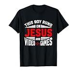 This Boy Runs On Jesus And Video Games Christian Religious T-Shirt