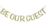 Our Guest Banner Gold Glitter for Welcome Beauty & the Beast Reception Housewarming Wedding Party Engagement Bridal Shower Birthday Decor Photo Booth Props