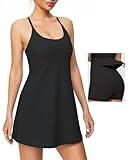 Heathyoga Tennis Dresses for Women with Shorts Underneath and Bra Athletic Dress for Women Dress with Pockets Golf Outfits Black