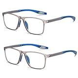JOON-joon Reading Glasses Men 2 Pairs Sports Style Comfortable and Flexible Blue Light Blocking Readers for Men+1.5(Blue)