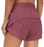 THE GYM PEOPLE Womens High Waisted Running Shorts Quick Dry Athletic Workout Shorts with Mesh Liner Zipper Pockets (Rose Red, Medium)