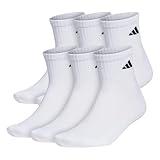 adidas Men's Socks, Athletic Cushioned Quarter 6-Pack, Ankle Fit with Arch Support, White/Black, Large