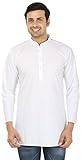 Cotton Dress Men's Short Kurta Shirt India Fashion Clothing (White, M)