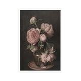 Vintage Dark Floral Aesthetic Wall art Black Red Moody Rose Flower Poster Botanical Oil Painting Canvas Prints for Home Living Room Bedroom Decor 16x24in Unframed