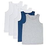 Trimfit Basics Boys 5 Pack Color A-Shirt Undershirts Tank Top, 3 White/1 Blue/1 Grey, M
