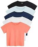 Real Essentials 5 Pack: Womens Crop Top High Waist Quick Dry Fit Active Wear Yoga Workout Athletic Running Gym Exercise Ladies Short Sleeve Crew Neck Moisture Wicking Tees T-Shirt Summer - Set 3, M