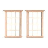 DOITOOL 2Pcs 1: 12 Dollhouse Window Frame Dollhouse Miniature Furniture Mini Wooden Window Frame DIY Dollhouse Bedroom Accessories, 3.3 x 4.5inch