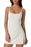 QINSEN Womens Spaghetti Strap Tennis Dress with Shorts Workout Side Slit Active Golf Dresses White S