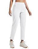 Pioneer Camp Womens Golf Pants with Zip Pockets High Waisted Stretch 7/8 Ankle Dress Work Business Casual Slacks Travel Pants White
