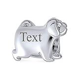 Bling Jewelry Personalized Puppy Pet Lover Charm Pug Bulldog Dog Bead Charm For Women For Teen Oxidized .925 Sterling Silver Fits European Bracelet Custom Engraved