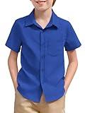 Haloumoning Boys Short Sleeve Textured Dress Shirts Kids School Uniform Button Down Shirt with Chest Pocket 5-14 Years Royal Blue