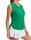 PINSPARK Womens Golf Tank Tops Moisture Wicking Tennis Shirt UV Protection Polo Activewear Classic Plus Size, Green XX-Large