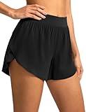 Soothfeel High Waisted Athletic Running Shorts for Women Dolphin Shorts High Split Quick Dry Gym Workout Shorts with Liner (Black, M)