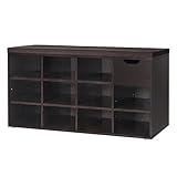 DINZI LVJ Shoe Bench, Entryway Storage Bench with Drawer and 11 Cubbies, Cubby Shoe Rack with Adjustable Shelves, Shoe Organizer Cabinet for Living Room, Bedroom, Mudroom, Closet and Garage, Espresso