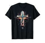 Edgy Christian Cross Metal and Wood Electric Faith Fusion T-Shirt