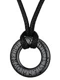 Viking Runes Necklace with Leather Neck Chains Black Stainless Steel Nordic Mythology Rune Charms