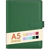 Sooez A5 Notebook Photocard Binder, 6-Ring Planner with Stylish Design, Loose Leaf Personal Organizer Cover with Magnetic Buckle, PU Leather Binder with Macaron Colors (Dark Green)