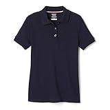 French Toast Girls Size Short Sleeve Interlock Polo with Picot Collar, Navy, X-Large/18/20/Plus