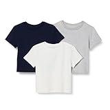 Amazon Essentials Boys' Cotton T-shirts, Pack of 3, Light Grey Heather/Navy/White, Medium