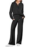 ANRABESS Women 2 Piece Outfits Sweatsuit Oversized Sweatshirt Sweatpants Tracksuit Sweat Lounge Matching Set 2025 Fall Trendy Black Large