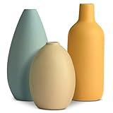 Earthy Elegance Set of 3 Ceramic Vases for Home Decor - Flower Vases for Living Room, Kitchen, Bedroom, Office, and Bathroom - Orange Blue Beige Decorative Vase - Table Centerpieces for Home Decor