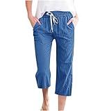 Women Capri Pants for Summer,Women Capri Pants Comfy Elastic High Waist Capris Drawstring Wide Leg Trouser Casual 2025 Linen Pant with Pockets,Daily Deals